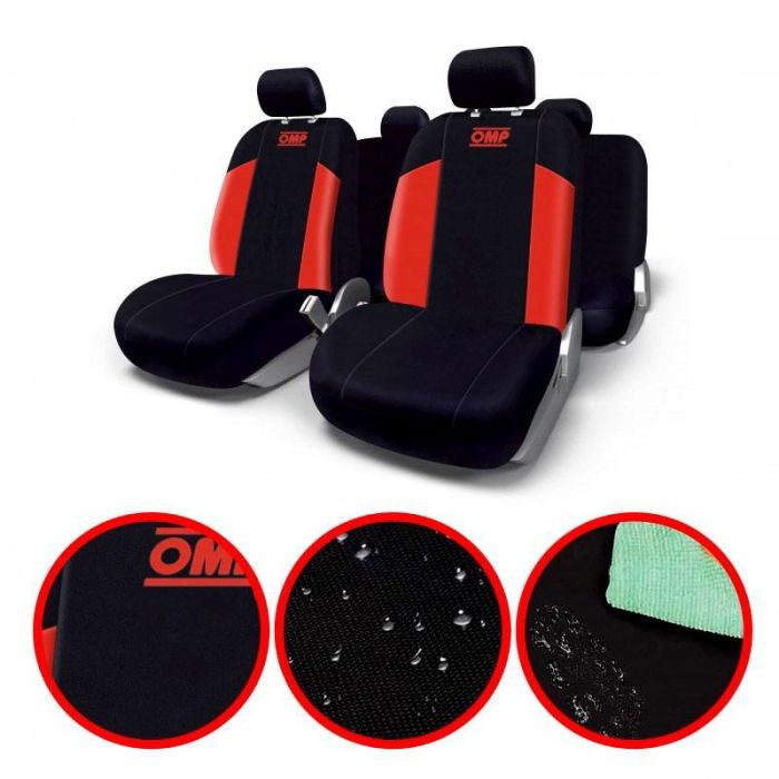 OMP Juego Fundas Asientos Coche Universal 11 Piezas Negro-Rojo OMP1035RS 3