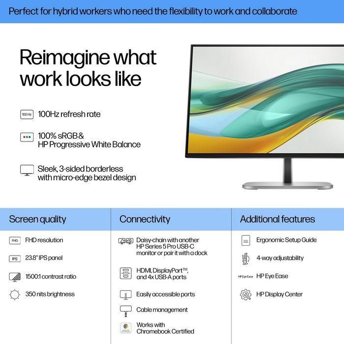 HP 524pf Monitor Series 5 Pro de 23.8 pulgadas FHD para trabajo, con claridad visual, confort ajustable y diseño moderno 2