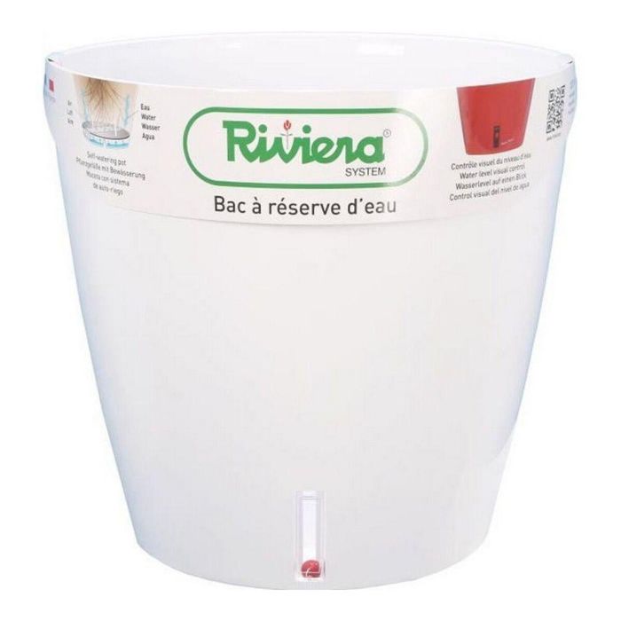 Riviera Eva Nueva Maceta de Plástico Redonda con Reserva de Agua, Ø 46 cm, 49 L, Color Blanco