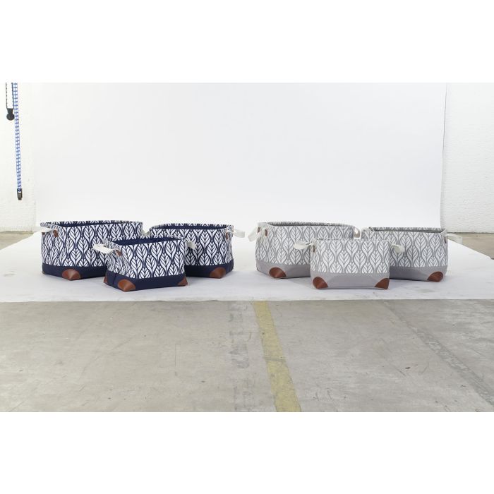 DKD Home Decor Cesta de Almacenaje Decorativa Boho de Poliester Azul Marino y Gris, 2 Sets de 3 Cestas (6 Piezas) - 30x24x40 cm 3 DKD Home Decor Cesta de Almacenaje Decorativa Boho de Poliester Azul Marino y Gris, 2 Sets de 3 Cestas (6 Piezas) - 30x24x40 cm 3
