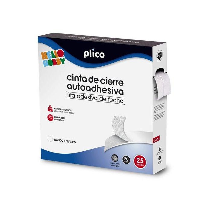 Plico Cinta De Cierre Autoadhesiva 20 mm X 25M Blanco - 2 Rollos Macho y Hembra