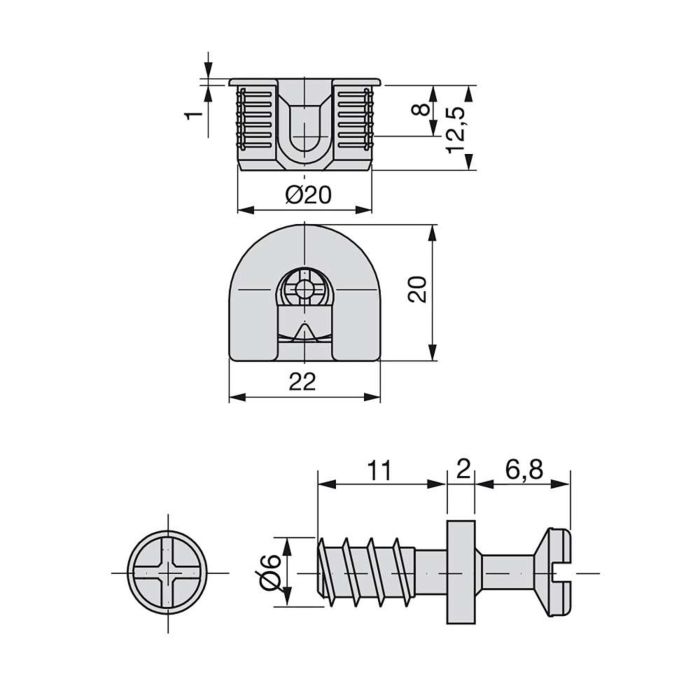 Emuca Lote de 20 enganches y pernos para la fijación estantes, Enganches diámetro 20mm, 12.5mm, Pernos diámetro 6mm, 11mm, Zamak y Acero, Niquelado 2 Emuca Lote de 20 enganches y pernos para la fijación estantes, Enganches diámetro 20mm, 12.5mm, Pernos diámetro 6mm, 11mm, Zamak y Acero, Niquelado 2