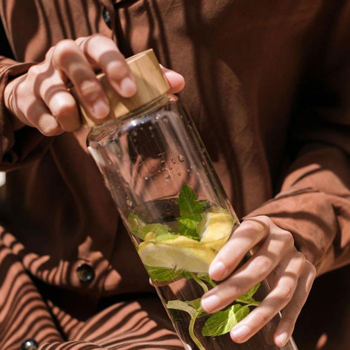 Andrea House Botella de Vidrio con Tapa de Bambú Ø8 x 26,5 cm 1 L 1