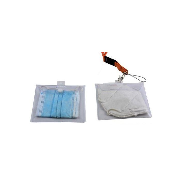 Funda Porta Mascarilla Iberplas Con Velcro, Lanyard Y Mosqueton Metalico Expositor De 25