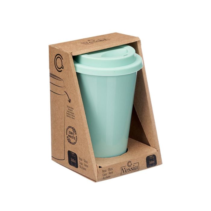 Vessia Vaso Tapa Silicona Menta 360 ml Porcelana con Tapa de Silicona 9.8 x 15 x 9.8 cm (Set de 12)