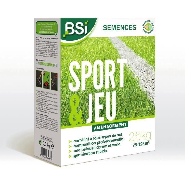BSI - Semillas para césped - Sport & Play - Con revestimiento protector - Alta calidad - hasta 125 m² - 2,5Kg BSI - Semillas para césped - Sport & Play - Con revestimiento protector - Alta calidad - hasta 125 m² - 2,5Kg