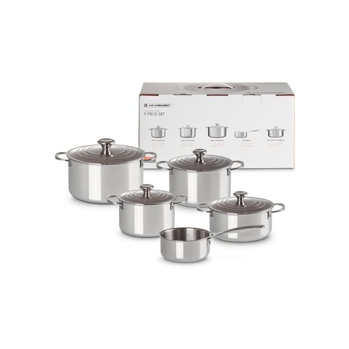 Le Creuset Set de Ollas 3-Ply Plus Cinco Piezas, Plata