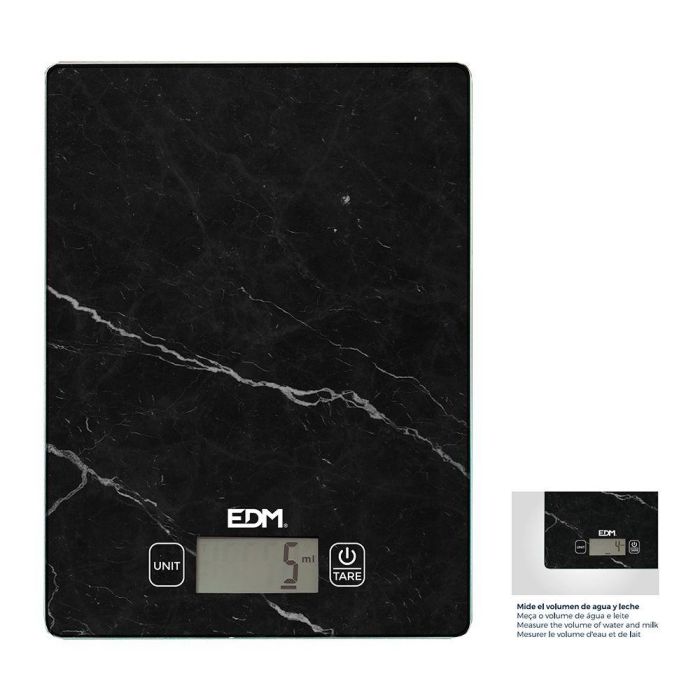 Edm Báscula de Cocina Digital Mod 3, 5 kg, Pantalla LCD, Cristal, Negro 1