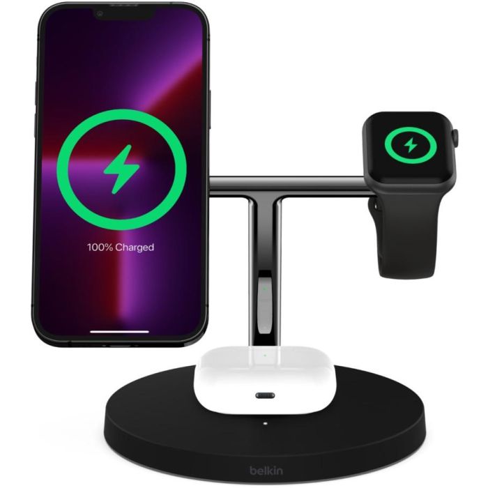 Belkin WIZ017vfBK Cargador Inalámbrico MagSafe 3-en-1 para iPhone 12/13, Auriculares, Smartwatch, Carga Rápida 15W, Negro 5 Belkin WIZ017vfBK Cargador Inalámbrico MagSafe 3-en-1 para iPhone 12/13, Auriculares, Smartwatch, Carga Rápida 15W, Negro 5