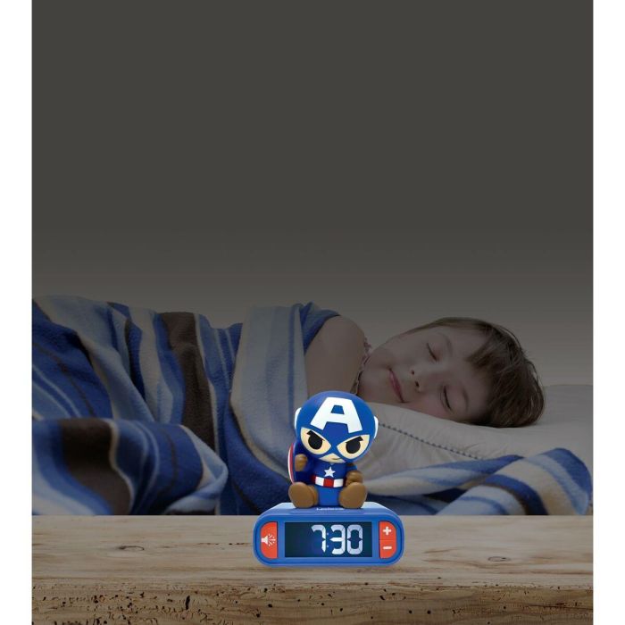 LEXIBOOK AAALY18828 Reloj Despertador Digital Capitán América con Luz Nocturna y Sonido 3D Infantil 8