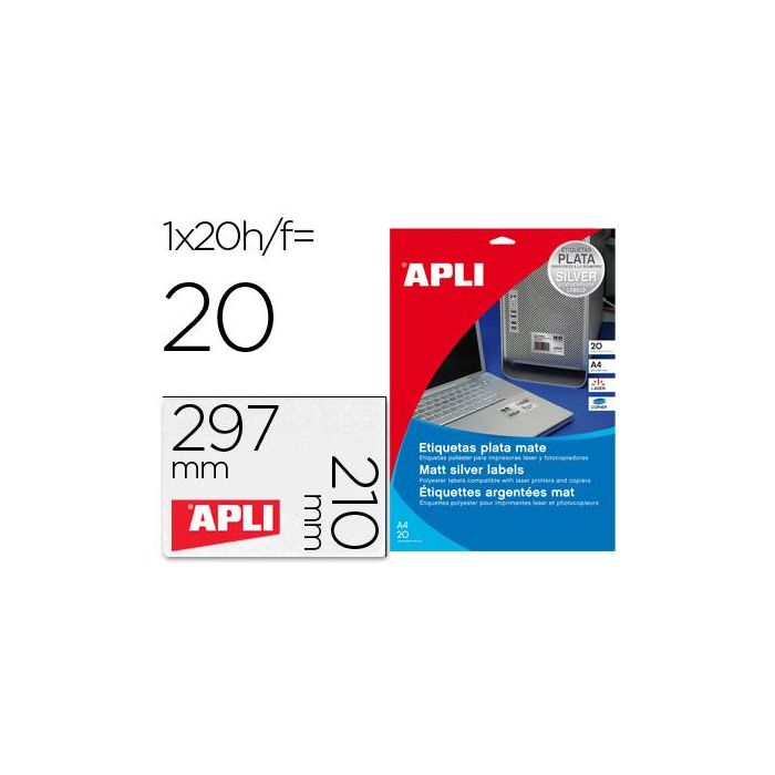 Etiqueta Adhesiva Apli 10071 Metalizada 210x297 mm Para Fotocopiadora Laser Caja 20 Hojas