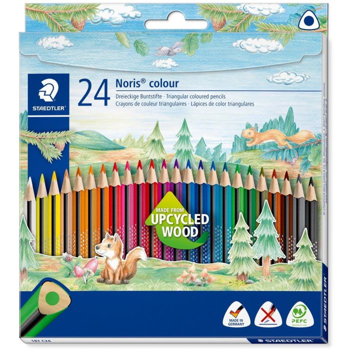 STAEDTLER 187C24 Lápices de grafito Noris Colour, Multicolor, Madera, Forma Triangular, Antideslizante, Caja de 24