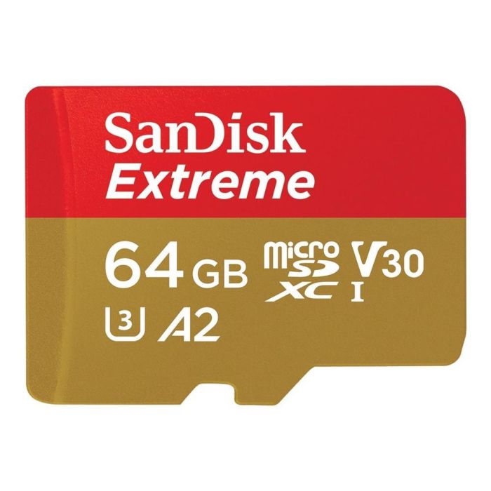 SanDisk Tarjeta de Memoria Micro Secure Digital Extreme microSDXC 64 GB, Velocidad Lectura 170 MB/s, Escritura 80 MB/s, A2, V30, UHS-I U3, Adaptador SD Incluido
