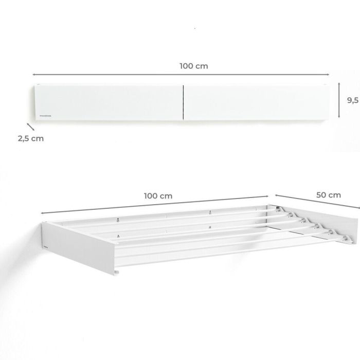 Tendedero de Pared Plegable Extensible Retráctil Dryva 100 InnovaGoods 5 Tendedero de Pared Plegable Extensible Retráctil Dryva 100 InnovaGoods 5