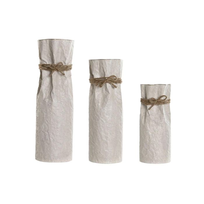 DKD Home Decor 15x46/14x35 Jarrón Scandi Set de 3 Piezas, Beige, de Metal y Cuerda, 17 x 54 x 17 cm DKD Home Decor 15x46/14x35 Jarrón Scandi Set de 3 Piezas, Beige, de Metal y Cuerda, 17 x 54 x 17 cm