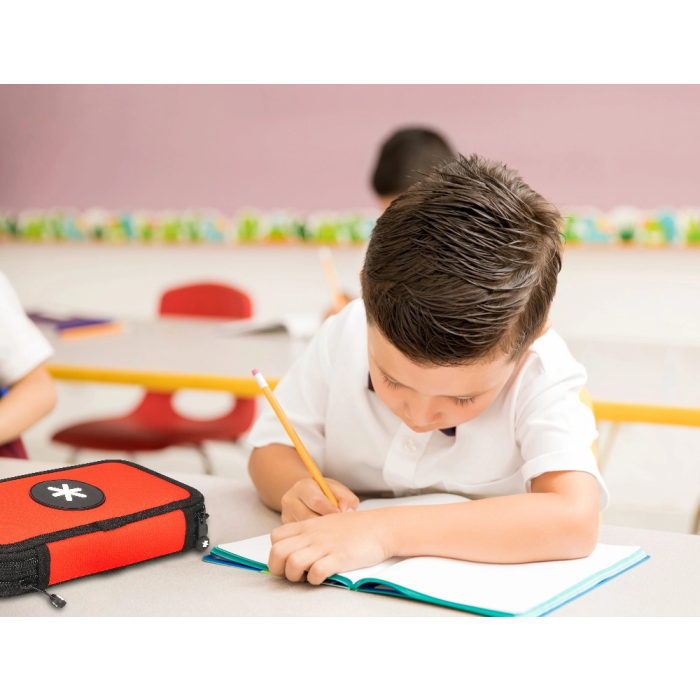 Antartik Plumier Escolar Doble Cremallera Rojo 28 Piezas (12 Rotuladores, 12 Lápices, Goma, Sacapuntas, 2 Lápices HB) 8