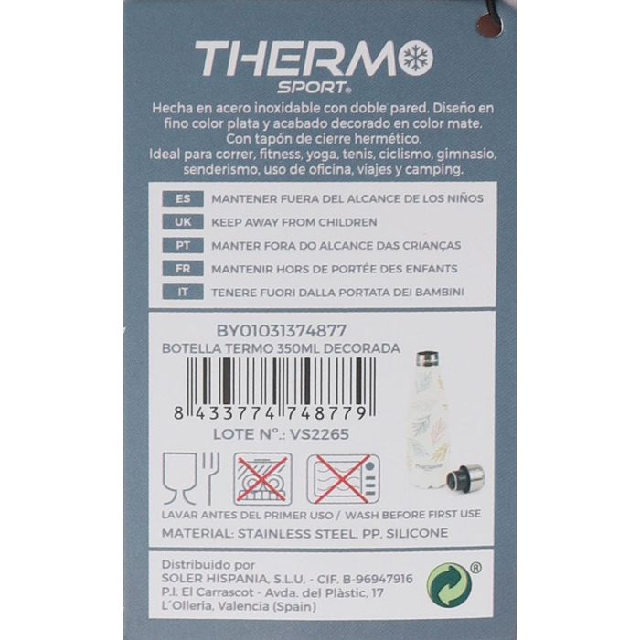 Thermosport Botella Termo Decorada 350 ml Ø7 x 22 cm (6 Unidades)