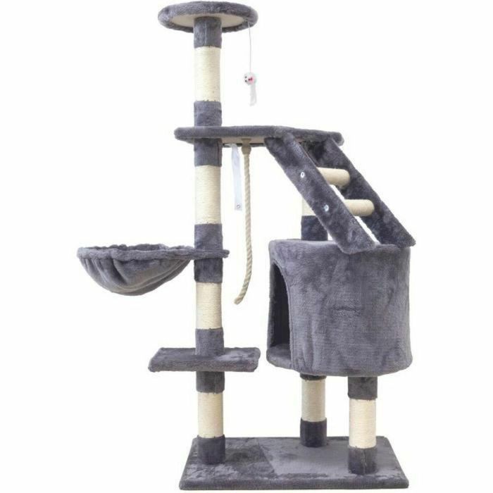 Rascador Árbol para Gatos MARIE - 120cm de alto, con caseta, percha, postes de sisal y felpa suave - Gris Rascador Árbol para Gatos MARIE - 120cm de alto, con caseta, percha, postes de sisal y felpa suave - Gris