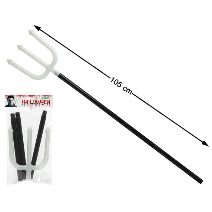 Tridente Halloween Blanco Y Negro Brilla En La Oscuridad 105 cm