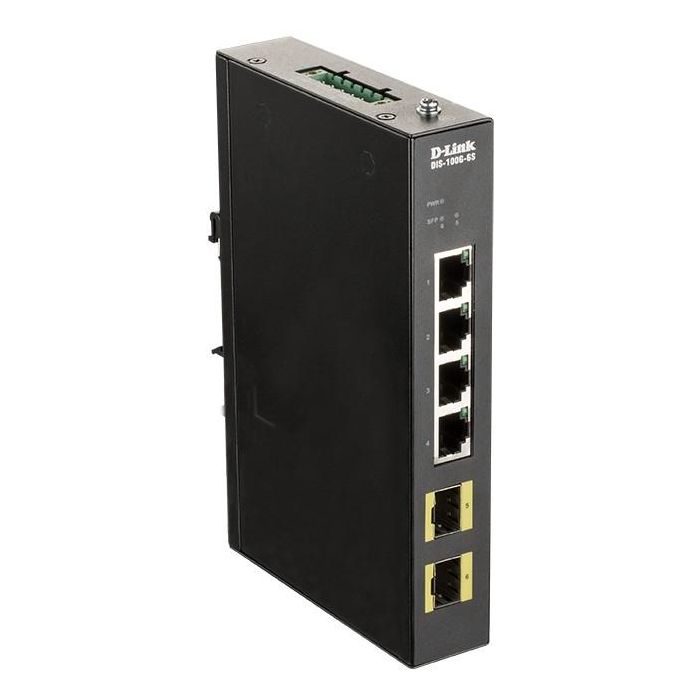 D-Link Switch Industrial 6 Puertos Gigabit Ethernet No Administrado, 4 RJ-45, 2 SFP, 12 Gbit/s, DIN Rail, Negro