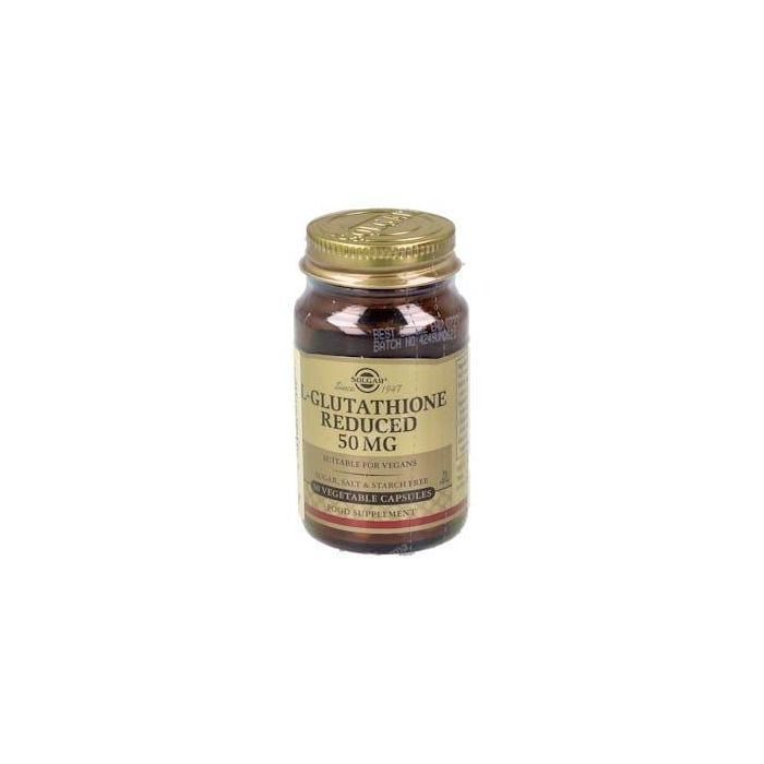 SOLGAR L-Glutation 50 mg, 30 Vegicaps. Antioxidante, apto para veganos. Complemento alimenticio para el bienestar general