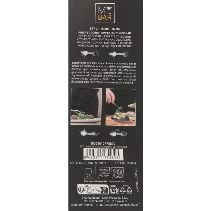 Set de 2 Pinzas para Cocina y Servir Acero Inoxidable 18 y 16 cm - My Bar (24 Unidades) 8