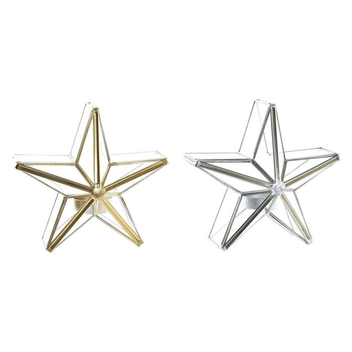 Portavela Navidad Moderna DKD Home Decor Dorado Plateado 8 x 16 x 16 cm (2 Unidades) Portavela Navidad Moderna DKD Home Decor Dorado Plateado 8 x 16 x 16 cm (2 Unidades)