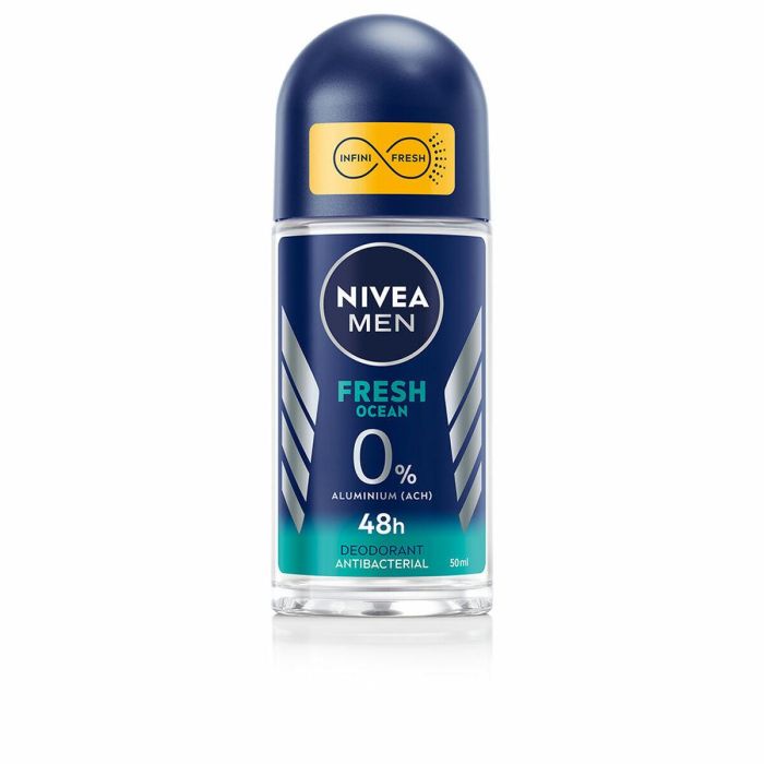 Nivea Men Fresh Ocean Desodorante Roll-On 50 ml - Protección 48h, Libre de Aluminio, Aroma Marino