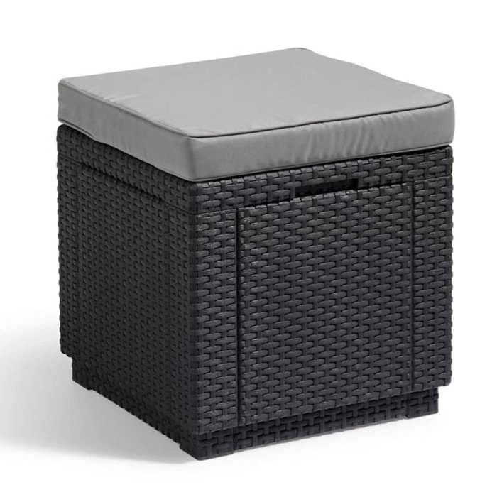 Mesa de comedor ALLIBERT GARDEN con cojín y almacenamiento integrado - Grafito de ratán tejido de imitación Mesa de comedor ALLIBERT GARDEN con cojín y almacenamiento integrado - Grafito de ratán tejido de imitación