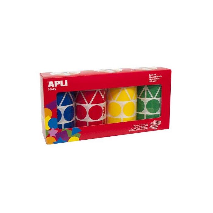 Apli Gomets Geométricos Caja 4 Rollos - 5428 Unidades, Formas y Colores Surtidos