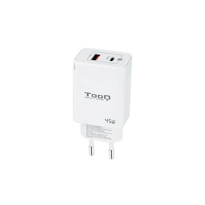 TooQ Cargador de Pared GaN USB-C/PD + USB-A/QC 45W, Blanco TooQ Cargador de Pared GaN USB-C/PD + USB-A/QC 45W, Blanco