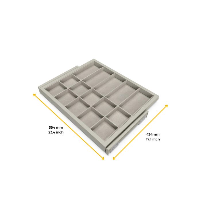 Emuca Kit de cajón organizador con bastidor de guías con cierre suave para armario, regulable, módulo 600mm, Gris piedra 8
