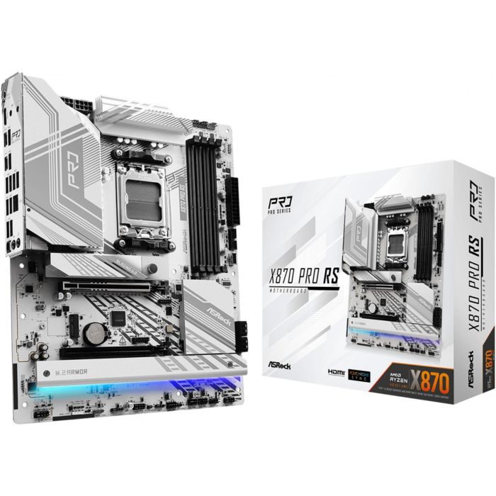 ASRock X870 PRO RS AMD X870 Socket AM5 ATX, Compatible con Ryzen 7000/8000/9000 Series, DDR5, PCIe 5.0, SATA III, RAID 0/1/10, 2.5G LAN 0 ASRock X870 PRO RS AMD X870 Socket AM5 ATX, Compatible con Ryzen 7000/8000/9000 Series, DDR5, PCIe 5.0, SATA III, RAID 0/1/10, 2.5G LAN 0