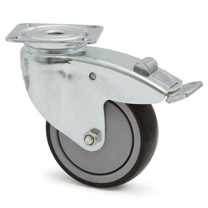 TENTE NAVARA PL 2470 Rueda Giratoria Ø100mm Aro Goma Termoplástica Freno Placa Zincada Antihuella Anti-Hilos Alto Rendimiento