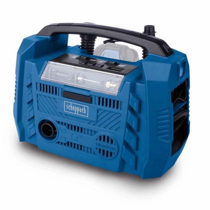 Scheppach SCH4046664216803 Compresor Eléctrico Híbrido Airforce 6 20V 10 bar Alimentación Batería/Red/Encendedor. Sin batería/cargador.