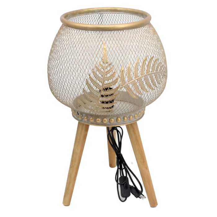 DKD Home Decor Lámpara Sobremesa Shabby de Metal y Madera Dorada Marrón 33x51x33 cm, Bombilla E27