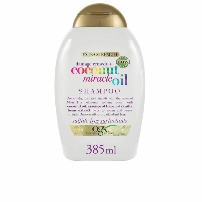 OGX Coconut Miracle Oil Champú Hidratante y Antiencrespamiento para Cabello Seco y Dañado, Sin Sulfatos ni Parabenos, 385 ml