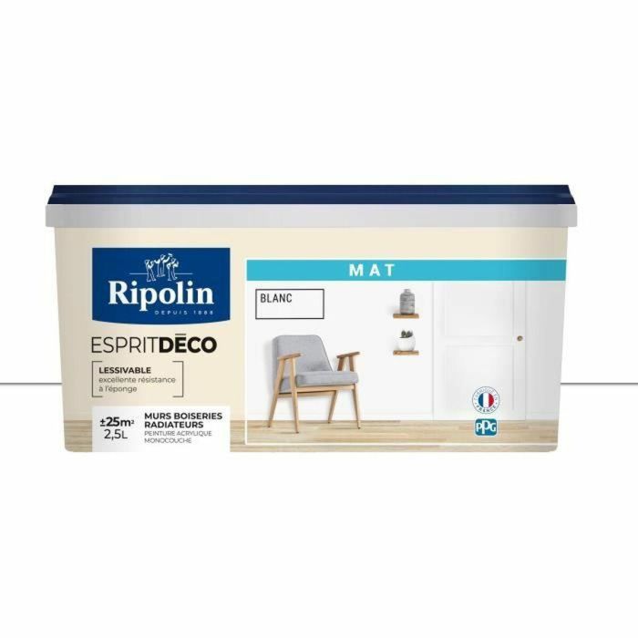 Ripolin Pintura Monocapa Blanca Mate 2.5L para Paredes, Carpintería y Radiadores - Alta Cobertura 5 Ripolin Pintura Monocapa Blanca Mate 2.5L para Paredes, Carpintería y Radiadores - Alta Cobertura 5
