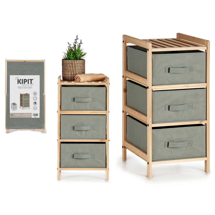 Mueble 3 Cajones Gris Oscuro Kipit 36x66x34 cm - Madera y TNT (2 Unidades) Mueble 3 Cajones Gris Oscuro Kipit 36x66x34 cm - Madera y TNT (2 Unidades)