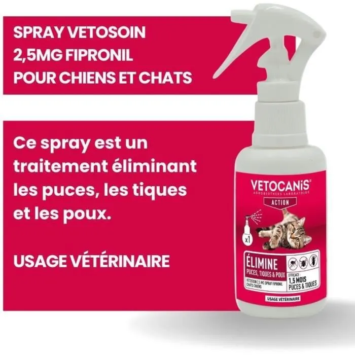 Vetocanis Spray Antiparasitario Antipulgas Anti-garrapatas para Perros y Gatos - 100 ml