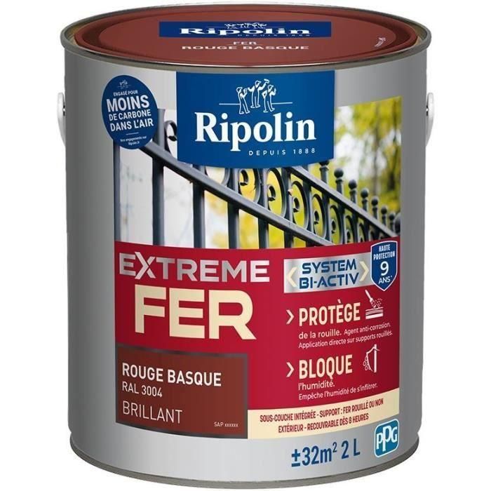 Hierro rojo vasco extremo RAL 3004 brillante - RIPOLIN - 2 L