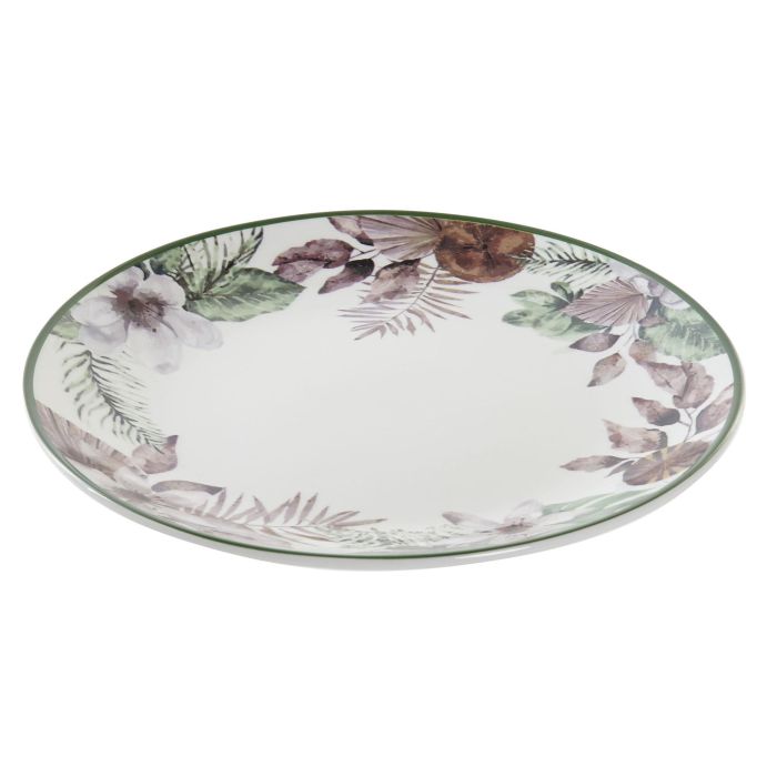 DKD Home Decor Plato Tradicional Verde Marron 19 x 2 x 19 cm (12 Unidades) Porcelana Estilo Tropical 1