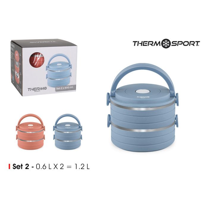 Thermosport Set 2 Fiambreras Plástico-Acero de 0.6 L - Ideal para Transporte de Alimentos (6 Unidades)