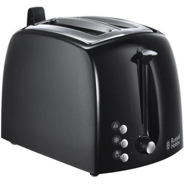 Russell Hobbs 22601-56 Tostador Textures Plus, Negro Mate/Alto Brillo, Ranuras Extra Largas, Función Pan Congelado, Ajuste de Tueste
