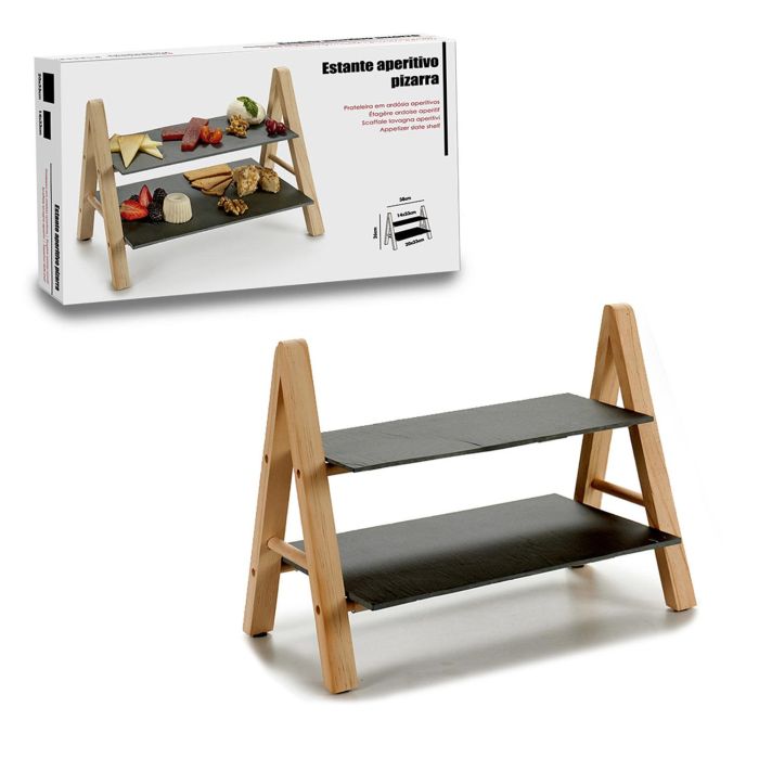 Kinvara Estante Pizarra Rectangular 2 Pisos de Cerámica y Madera de Pino Negro 20x27x37 cm (8 Unidades) 1