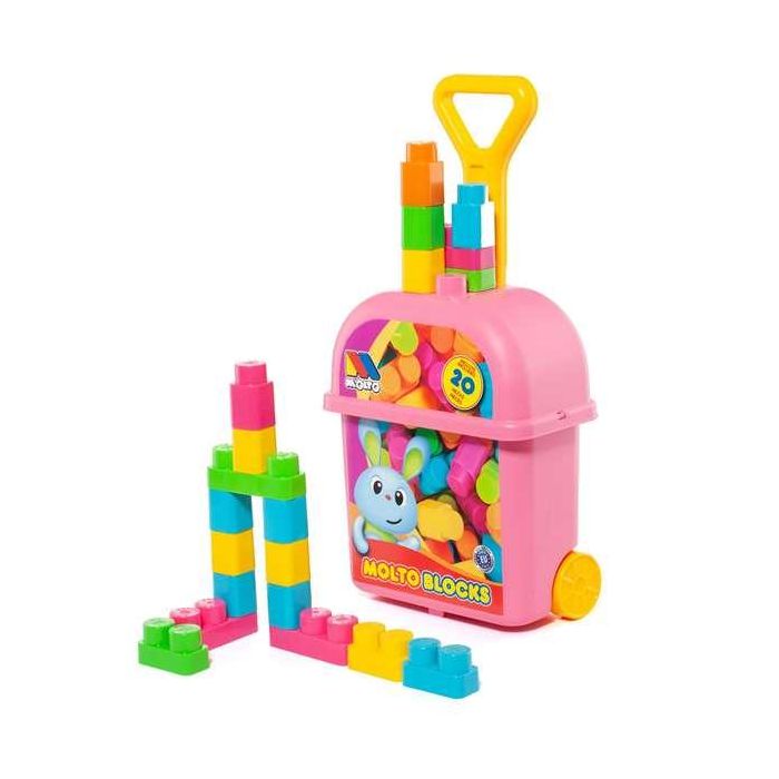 Carrito maleta trolley rosa con 20 bloques. Carrito maleta trolley rosa con 20 bloques.
