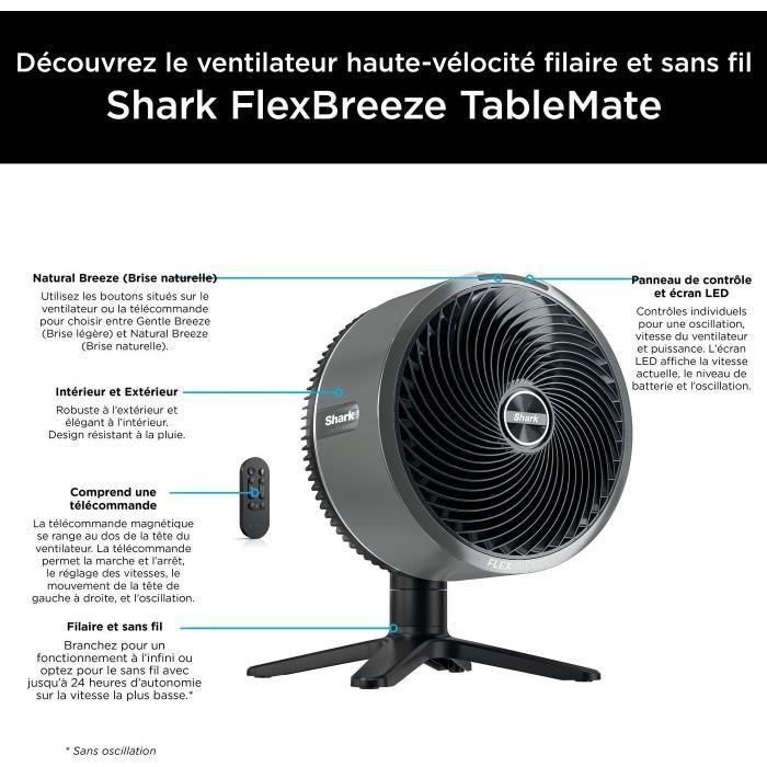 Shark FA150EU SHA622356304672 Ventilador de mesa FlexBreeze TableMate Con o sin cable 1