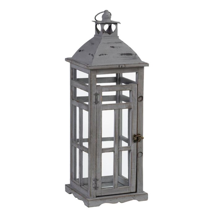 Farol 28 x 28 x 75 cm Portavelas Gris Madera de abeto (2 Unidades) 7