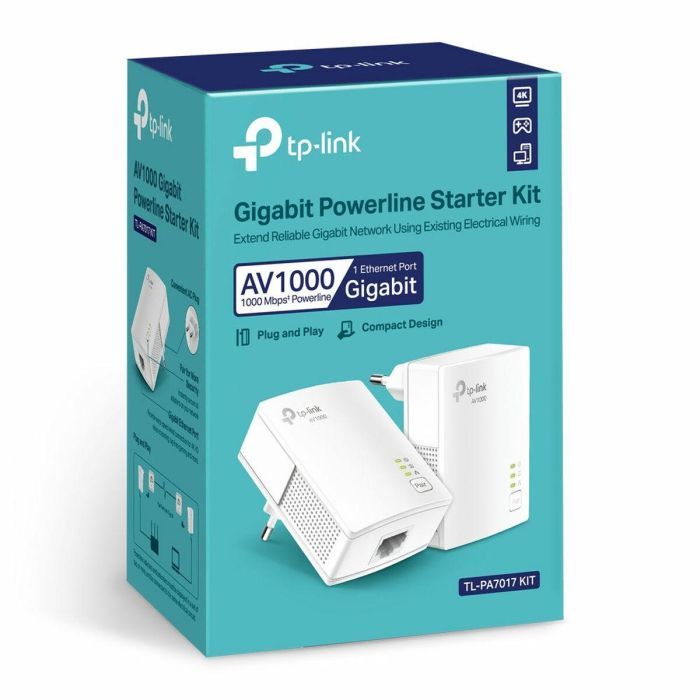 TP-Link TL-PA7017 KIT Adaptador Powerline PLC Gigabit Ethernet 1000 Mbps para Extender Red por Cable, Kit Doble, Blanco 4