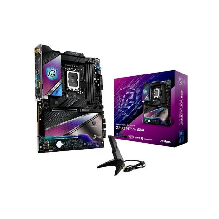 Placa ASRock Z890 Nova Wifi,Intel,1851,Z890,4Ddr5,256Gb,1Hdmi+2Thunderbolt,4Sata3+4M.2,1X5 +1X2.5 Gblan,Wifi7+Bt5.4,12Usb3.2+1Usb Type-C,Atx 1